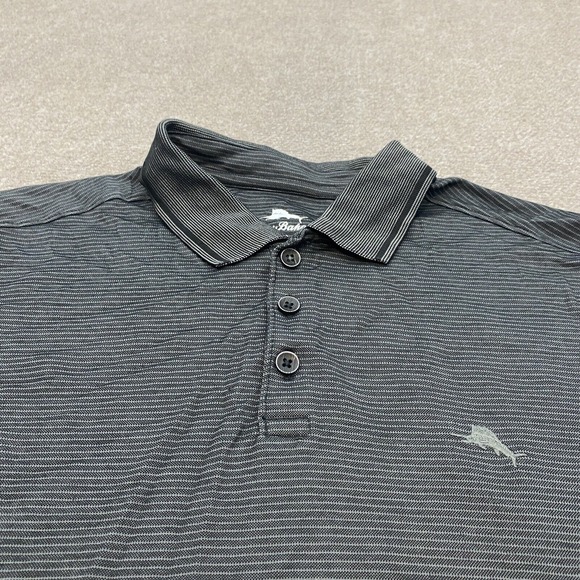 Tommy Bahama Polo Shirt Mens Large Black Gray Supima Marlin Logo Rugby Golfer - Picture 2 of 14